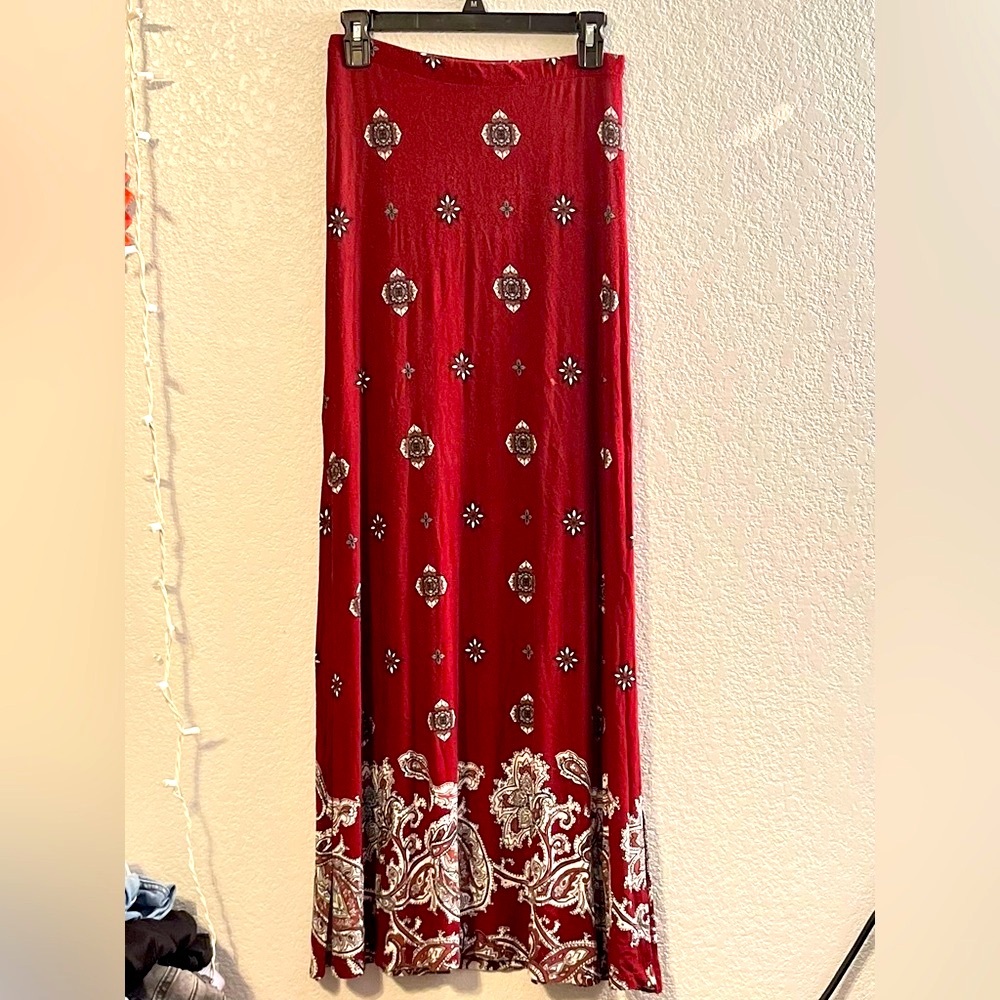 Charlotte Russe Red and White Embellished Maxi Skirt